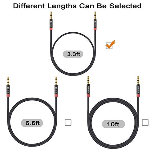 3.5mm TRRS Cable, 1/8" inch 4 Pole Auxiliary Cord, Aux Mini-Jack Stereo Nylon Braided Male to Male Cable 3.3 FT/ 1M (2 Pack) - size: 3 Ft