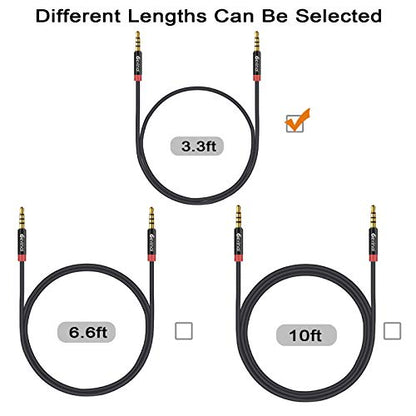 3.5mm TRRS Cable, 1/8" inch 4 Pole Auxiliary Cord, Aux Mini-Jack Stereo Nylon Braided Male to Male Cable 3.3 FT/ 1M (2 Pack) - size: 3 Ft