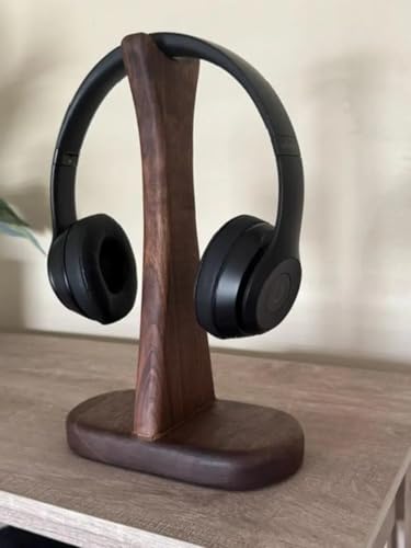 Walnut Wood Headphone Stand, Universal Wooden Headset Holder, Desktop Display Hanger for All Over-Ear Headphones, Elegant Desk Organizer for Gamers and Audiophiles