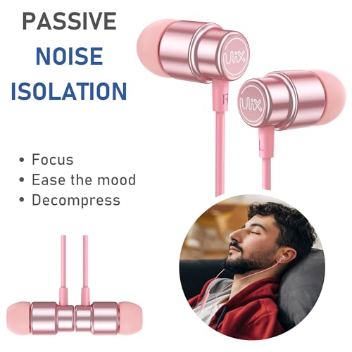 UliX Rider Wired Earbuds in-Ear Headphones, 5 Years Warranty, Earphones with Microphone, with Anti-Tangle Cable, Ear Buds for iPhone, iPad, Samsung, School Students, Kids, Women, Small Ears - Pink - color: Pink, style: 3.5 mm
