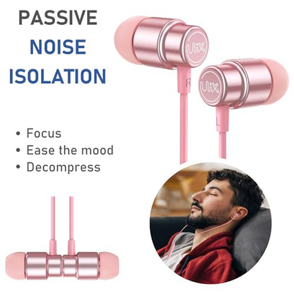 UliX Rider Wired Earbuds in-Ear Headphones, 5 Years Warranty, Earphones with Microphone, with Anti-Tangle Cable, Ear Buds for iPhone, iPad, Samsung, School Students, Kids, Women, Small Ears - Pink - color: Pink, style: 3.5 mm