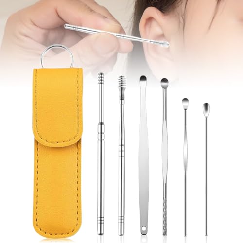 Runsgo Ear Cleaner,The Most Professional Ear Cleaning Master in 2024,Ear Cleaning Kit,Ear Cleaner Earwax Removal Tools with Pu Leather Case (Yellow) - color: Yellow