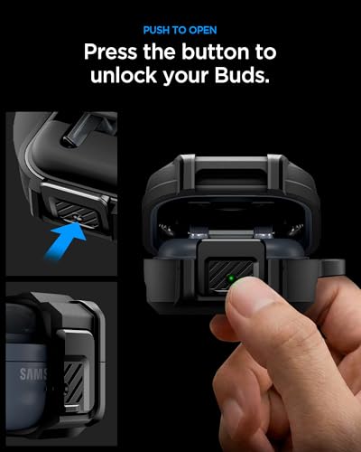 Spigen Lock Fit Designed for Galaxy Buds 4 Pro/Buds 4 Case (2026) | Secure Locking Clip, Dual-Layer Protection, Included Carabiner, Wireless Charging Compatible - Matte Black - size: Buds4 Pro / Buds 4