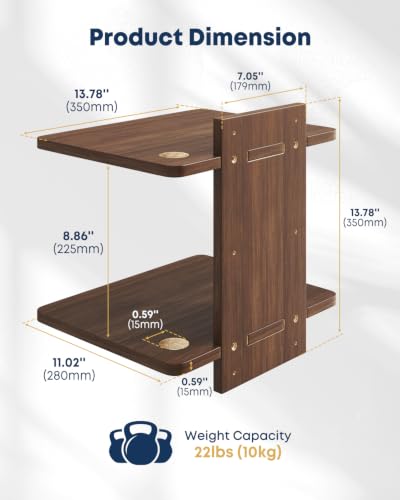 Floating TV Projector Shelf Wall Mount - 2 Tier Wooden Shelf, Walnut Brown | Home Decor, Cable Management, DVD Player, Router, Game Console, Cable Box, Play Station, Holds Up to 22lbs per Shelf - size: 2-Tier Shelf