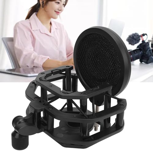 Adjustable Microphone Shock Mount Filter, Professional Mic Holder Clip for U87 Dia 24mm, Dual - Layer Windscreen with Vibration Isolation for Studio and Broadcast
