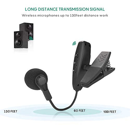 Wireless Microphone UHF Clip Condenser Mic Horn Trumpet Sax Cello | Instrument microphone,horns,trumpet,saxophone,computer,phone,speakers,voice amplifier 131ft range,1/8 and 1/4'' port