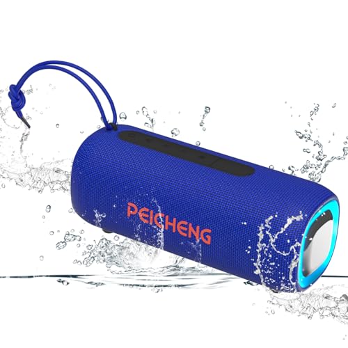 PEICHENG Bluetooth Speaker, Portable Wireless Clear Loud Stereo Sound IPX5 Waterproof with RGB Lights BT5.3 Long Playtime TWS Pairing,for Home Party Outdoor Beach,Great Gift Choice (Blue) - color: Blue