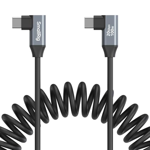 SMALLRIG USB-C to USB-C Coiled Cable (Angled to Angled) - 4793 | 90° Angled-to-Angled Design, 20Gbps High-Speed Data Transfer, Supports PD 100W Fast Charging for iPhone/Laptops/Cameras etc. - size: 1.15FT-3.28FT, style: Angled to Angled Coiled