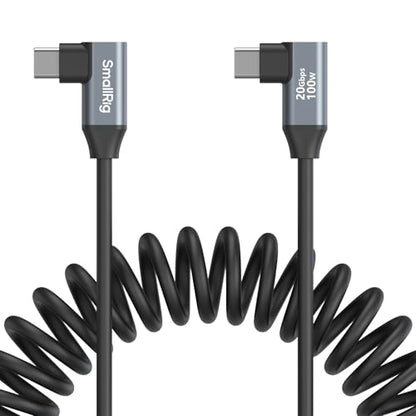 SMALLRIG USB-C to USB-C Coiled Cable (Angled to Angled) - 4793 | 90° Angled-to-Angled Design, 20Gbps High-Speed Data Transfer, Supports PD 100W Fast Charging for iPhone/Laptops/Cameras etc. - size: 1.15FT-3.28FT, style: Angled to Angled Coiled