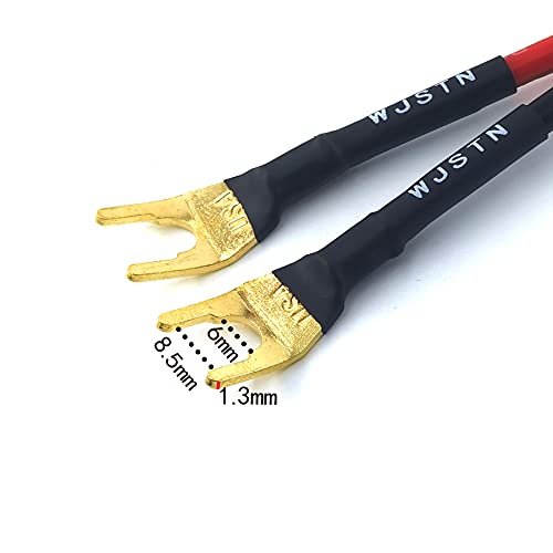 WJSTN-012 3-in Spade Plug to Two Dual 4mm Banana Plug Audio Cable adapters ，45 Degree Type Y Plug Speaker distributors 4-Pack