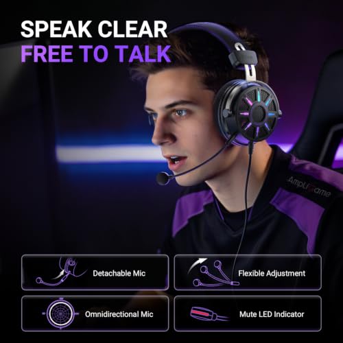 FIFINE Wired USB Gaming Headset with Open Back Design, Breathable Mesh Fabric, 7.1 Surround Sound, Vibrant RGB, in-line Control Box, Over-Ear Headphone with Mic for PC, PS5/PS4, Laptop, Mac - H19BP