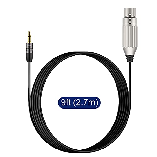 J&D XLR Female to 3.5mm TRS Male Balanced Mic Cable, 9 ft | 24K Gold-Plated Plugs and Copper Shell XLR to 3.5mm TRS Balanced Mic Cable for DSLR Cameras, Sound Cards and Mixers - size: 9 Feet