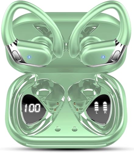 Ear buds Wireless Earbuds, 2026 Bluetooth 5.4 headphones Sport 50 Hrs | Noise Cancelling Running Headphones, Over Ear Earbuds with Ear Hooks, Bluetooth Earphones with IP7 Waterproof for Android/iOS - color: Bamboo Green