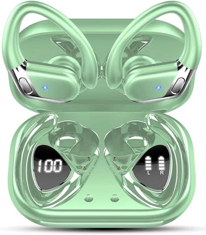 Ear buds Wireless Earbuds, 2026 Bluetooth 5.4 headphones Sport 50 Hrs | Noise Cancelling Running Headphones, Over Ear Earbuds with Ear Hooks, Bluetooth Earphones with IP7 Waterproof for Android/iOS - color: Bamboo Green