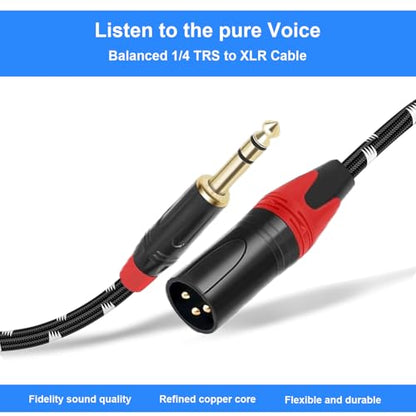 XLR Male to 1/4 (6.35mm) TRS Mono Jack Microphone Cable, 10 FT, 2 Pack, Black and White Grid Protective Layer, Balanced 3 Pin XLR to Quarter inch TRS Plug Mic Cord - size: 10 FT 2 Pack, style: B/W 6.35 to XLR male