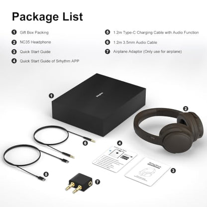 Srhythm NiceComfort 35(2nd Gen)Noise Cancelling Headphones 4-Speakers 40kHz | HD Sound,140 Hours' Ultra-long Playtime for Travel, Bluetooth 6.0, 5 Microphones ENC,Transparency,Spatial Audio,Low Latency - color: Dark-coffee Color