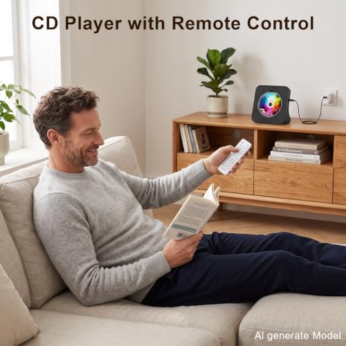 Gueray Portable CD Player with Bluetooth for Home, Hi-Fi Speaker,FM Radio | Plug-in desktop use,2-way Bluetooth mode, 3W speakers,Remote control,sleep timer, A-B repeat,USB/AUX,headphone jack - color: Black
