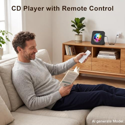 Gueray Portable CD Player with Bluetooth for Home, Hi-Fi Speaker,FM Radio | Plug-in desktop use,2-way Bluetooth mode, 3W speakers,Remote control,sleep timer, A-B repeat,USB/AUX,headphone jack - color: Black