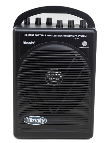 HISONIC HS120BT HL Portable PA System with Wireless Microphones and Lithium Rechargeable Battery and Car Cable Bluetooth Connected with Cell Phones and Pads Black