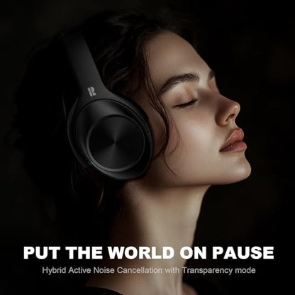 Calmbee Hybrid Active Noise Cancelling Headphones, Bluetooth 5.4 Headphones Wireless Over Ear with Mic for Clear Calls, Hi-Res Audio, 90H Playtime, Transparency, Deep Bass, Dongle Connect, Custom App | Bluetooth 5.4, Clear Mic Calls, Hi-Res Audio, 90H Pla