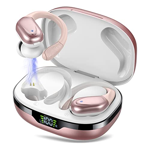 Ear buds Wireless Earbuds Bluetooth 5.3 Headphones 60hrs Playtime with Digital Display Sports Wireless Headphones with Earhook Deep Bass IPX7 Waterproof Over-Ear Earbuds for Android iOS Workout Rose - color: Rose
