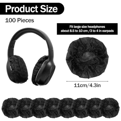 100Pcs Disposable Black Headphone Ear Covers, 11cm/4.3in Stretchable Non-Woven Sanitary Earpad Protectors, Ear Pads Covers Fits Most On-Ear and Over-Ear Headphones