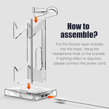 Hzxkqmil Controller Holder Headset Stand for PS5/PS4/Xbox One/Switch Pro | 2 Tier Acrylic Gaming Console Gamepad Stand Accessories Universal for PS Portal/Steam Deck/Switch 2/MSI Claw/Rog Ally