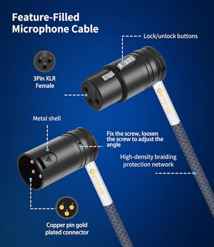 Right-Angle XLR Splitter Cable, Devianl Right-Angle XLR y Splitter 1 Female to 2 Male, Balanced Adjustable 90 Degree Female to Dual Male Microphone Cord Adapter Combiner, 2 FT