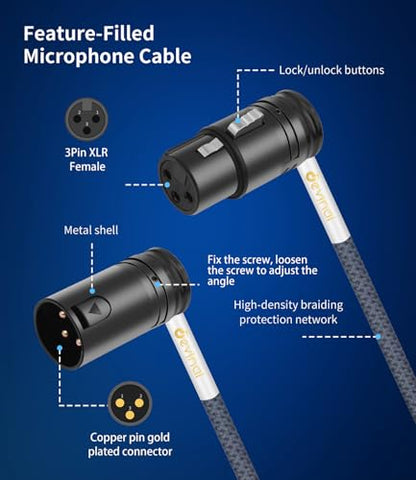 Right-Angle XLR Splitter Cable, Devianl Right-Angle XLR y Splitter 1 Female to 2 Male, Balanced Adjustable 90 Degree Female to Dual Male Microphone Cord Adapter Combiner, 2 FT
