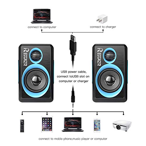 RECCAZR SP2040 Surround Computer Speakers with Deep Bass USB Wired Powered Multimedia Speaker for PC/Laptops/Smart Phone Built-in 4 Loudspeaker Diaphragm(Blue) - color: Black & Blue