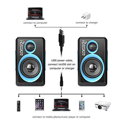 RECCAZR SP2040 Surround Computer Speakers with Deep Bass USB Wired Powered Multimedia Speaker for PC/Laptops/Smart Phone Built-in 4 Loudspeaker Diaphragm(Blue) - color: Black & Blue