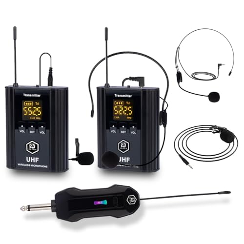W IN-MIX UHF Wireless Microphone System – 2-Pack with Headset & Lavalier Mics, 100ft Range, 30 Selectable Channels for Karaoke, Church, Teaching & Presentations - style: 2 Pack