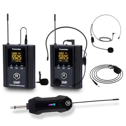 W IN-MIX UHF Wireless Microphone System – 2-Pack with Headset & Lavalier Mics, 100ft Range, 30 Selectable Channels for Karaoke, Church, Teaching & Presentations - style: 2 Pack