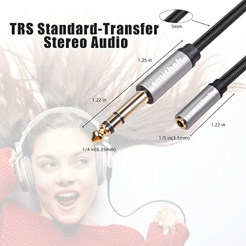 Smithok 2 Pack, 1/4 inch to 3.5mm Headphone Adapter TRS 6.35mm 1/4 inch Male to 3.5mm 1/8 inch Female Stereo Jack Audio Adapter for Amplifiers, Guitar, Keyboard Piano, Headphones - 12inch/30CM - style: 3.5female to 6.35male