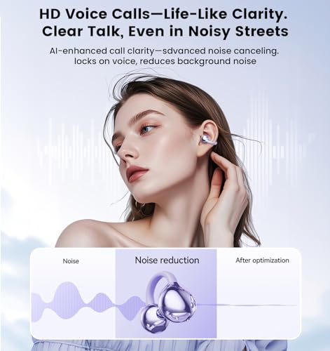 Clip on Earbuds,Open Ear Earbuds Wireless Bluetooth 5.4, Lightweight Open Ear Headphones with Mic 59H Battery,Waterproof, for Sports, Running, Small Ears & Glasses Wearers,Workouts - color: Purple