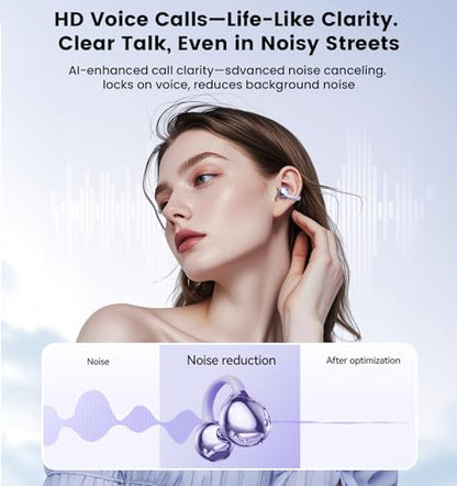 Clip on Earbuds,Open Ear Earbuds Wireless Bluetooth 5.4, Lightweight Open Ear Headphones with Mic 59H Battery,Waterproof, for Sports, Running, Small Ears & Glasses Wearers,Workouts - color: Purple