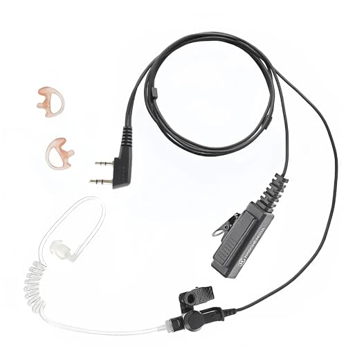 Radio Earpiece with Mic Compatible for Kenwood Baofeng SAMCOM BTECH Retevis Walkie Talkie and RT21 RT22 BF-F8HP UV-82HP UV-5R UV82 UV82C UV5X3 TK NX, Acoustic Tube Headset, 2 Pin Style