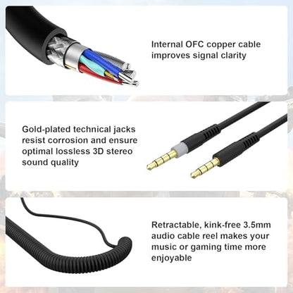 Saipomor 3.5mm Coiled Audio AUX Cable Compatible with HyperX Cloud Mix and Cloud Alpha Gaming Headphones – Replacement Cord for Kingston HyperX Headsets