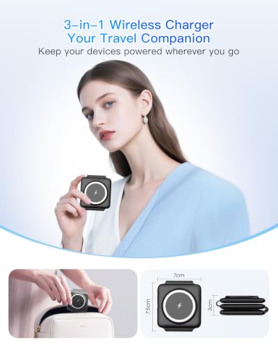 Fold Magnetic Wireless Charger for iPhone: Compact Charging Pad Fit Travel | 3 in 1 Charging Station for Magsafe Apple Watch iPhone 17 16 15 14 13 12 & Airpod - Charger Dock for Travel Bedside Office - color: Dark black