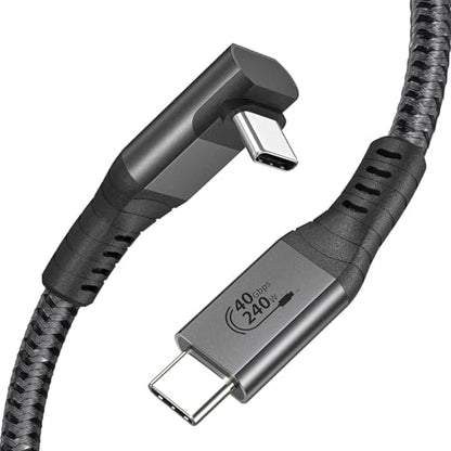 XAOSUN Right Angle USB 4 Cable for 90 Degree Thunderbolt 4 Cable Grey 3.3FT | 40Gbps Data Transfer, PD3.1 QC5.0 240W Fast Charging, 8K@60Hz Video Cable, for MacBook Air Pro, iPad, iPhone 17, Monitor, SSD - size: 6FT