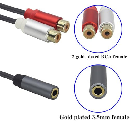 2 RCA Female Head to 3.5mm 1/8 Female Head Dual Shielded Red and White Cable Stereo Audio Auxiliary Y Splitter Adapter Sound Frequency Cable,Used for Speaker MP3 TV Phone,Etc(30 CM)