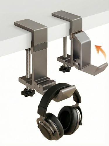 Foldable Clamp Hook for Desk, Bag & Headphone 2-Pack - color: Gun Gray