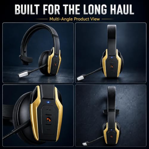 Trucker Bluetooth Headset, Bluetooth 6.0 Wireless Headset with ENC Noise Cancelling Mic, 58H Play Time, Hands-Free Headset for Truck Drivers, Office Calls & Driving-Gold - color: Gold