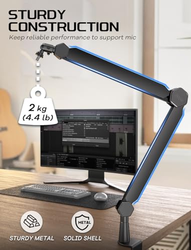 FIFINE Dynamic Gaming Mic Set, Streaming Audio Mixer for Video, Heavy Duty Metal Boom Arm with Desk Mount Clamp, Cable Management Bundle, RGB Gamer Interface Kit for Recording Podcast (KS5+BM66)