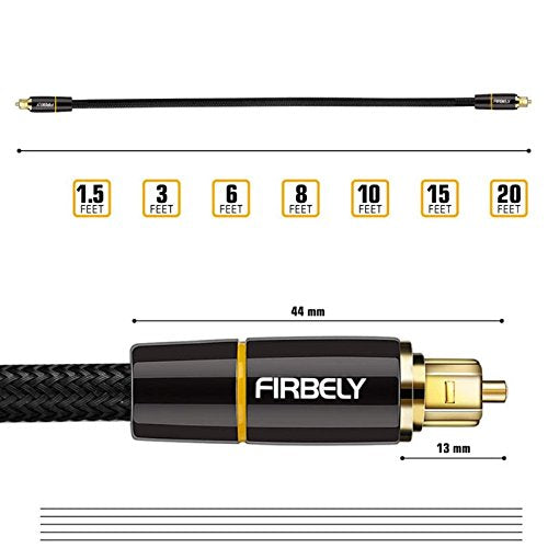 Digital Optical Audio Toslink Cable Male to Male- 24K Glod Plated Metal Connectors and Braided Jacket 6 feet - color: TM-015, size: 6 feet