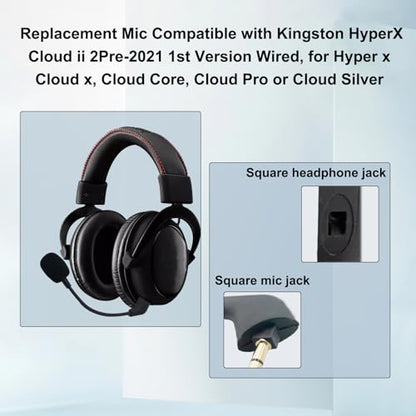 Replacement Game Microphone 3.5mm | for HyperX Cloud 2 X Core Pro Cloud Silver, Pre-2021 1st Version, Wired Gaming Headset