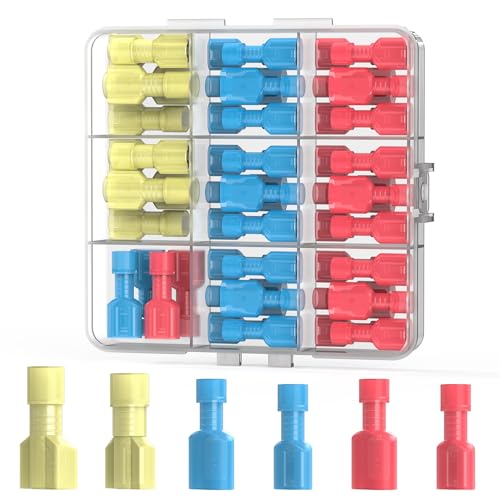 50 Pcs Electrical Male& Female Spade Connectors, 22-16 16-14 12-10 AWG Gauge Wire Connectors Nylon Fully Insulated Spade, Terminal Connectors Quick Disconnect for Speak