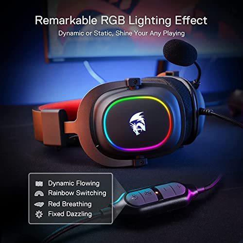 Redragon H510 Zeus-X RGB Wired Gaming Headset - 7.1 Surround Sound - 53MM Audio Drivers in Memory Foam Ear Pads w/Reliable Fabric Cover- Multi Platforms Headphone - USB Powered for PC/PS4/NS | Gaming Headset Breathable Fabric Removable Microphone Immersiv