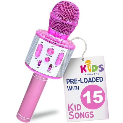 Move2Play, Kids Karaoke Microphone | Includes Pre-Loaded Songs & Bluetooth | Kids Birthday Party Gift | Toy for All Ages 2, 3, 4, 5, 6+ Year Old Girls, Boys & Toddlers - color: White/Pink