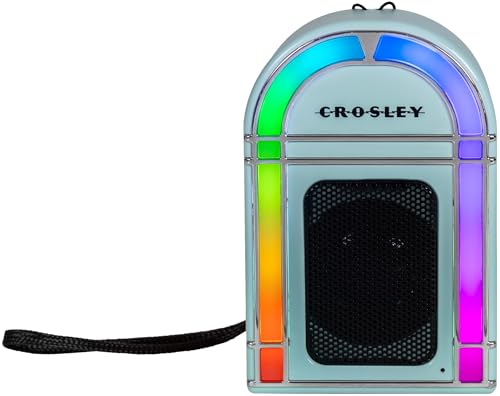 Crosley CR3046A-AB Mini Jukebox Portable Bluetooth Speaker, Aqua Blue | Bluetooth In, 5 Color-Changing Light Modes, LED Lights Sync with Music, Rechargeable Lithium-Ion Battery - color: Aqua Blue